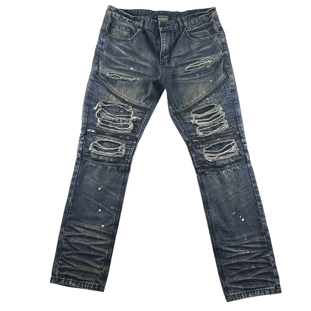 Smoke Rise Jeans Mens 36 (32” inseam) Dark Wash Ripped Distressed Moto - Picture 1 of 16